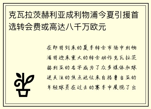 克瓦拉茨赫利亚成利物浦今夏引援首选转会费或高达八千万欧元